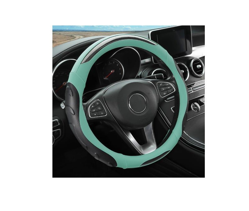 LoyaForba Leather Steering Wheel Cover  Auto Car Stretch Steering Wheel Protector  Universal 15 Inch Anti-Slip Breathable Odorless Steering Wheel Cover for Men Women (Black/Blue) - Image 1